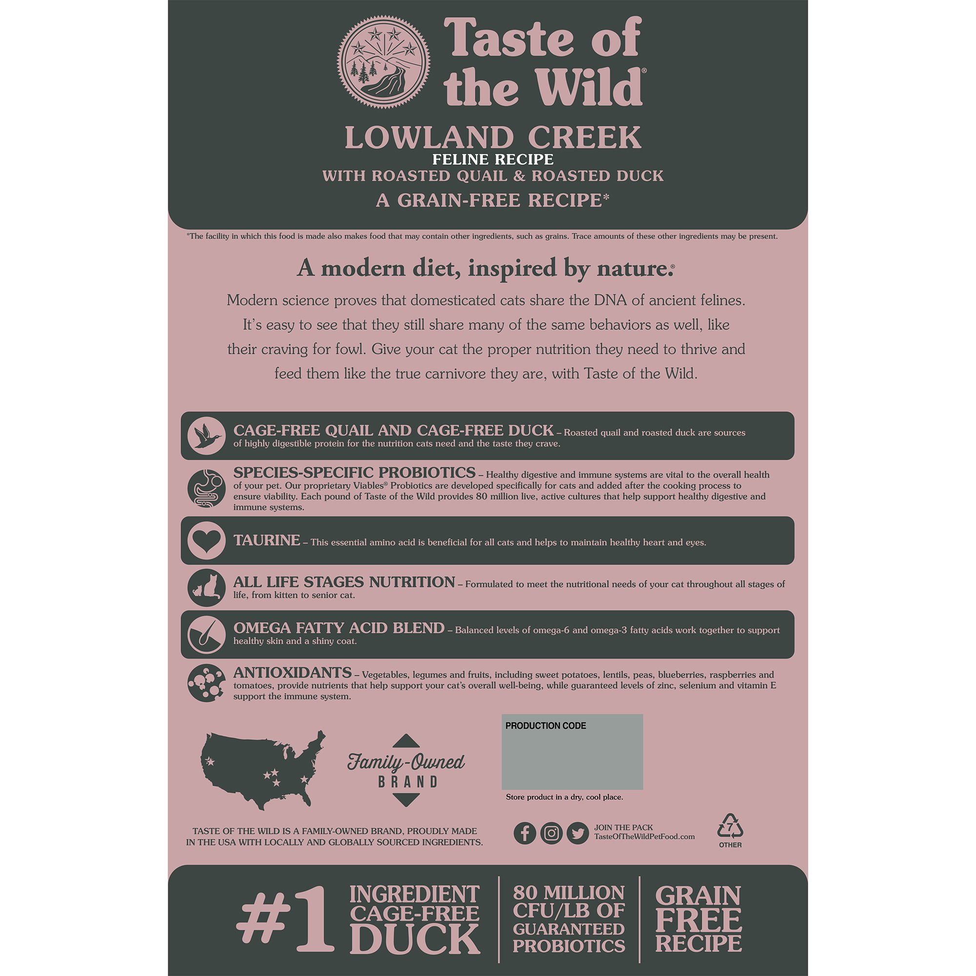 Taste of the Wild Adult Lowland Creek Quail and Duck Feline Food (5lb)