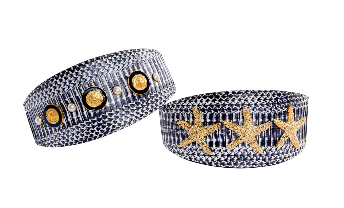 Allysa Payne Nautical Collection. White & Navy Snake Set Of 2