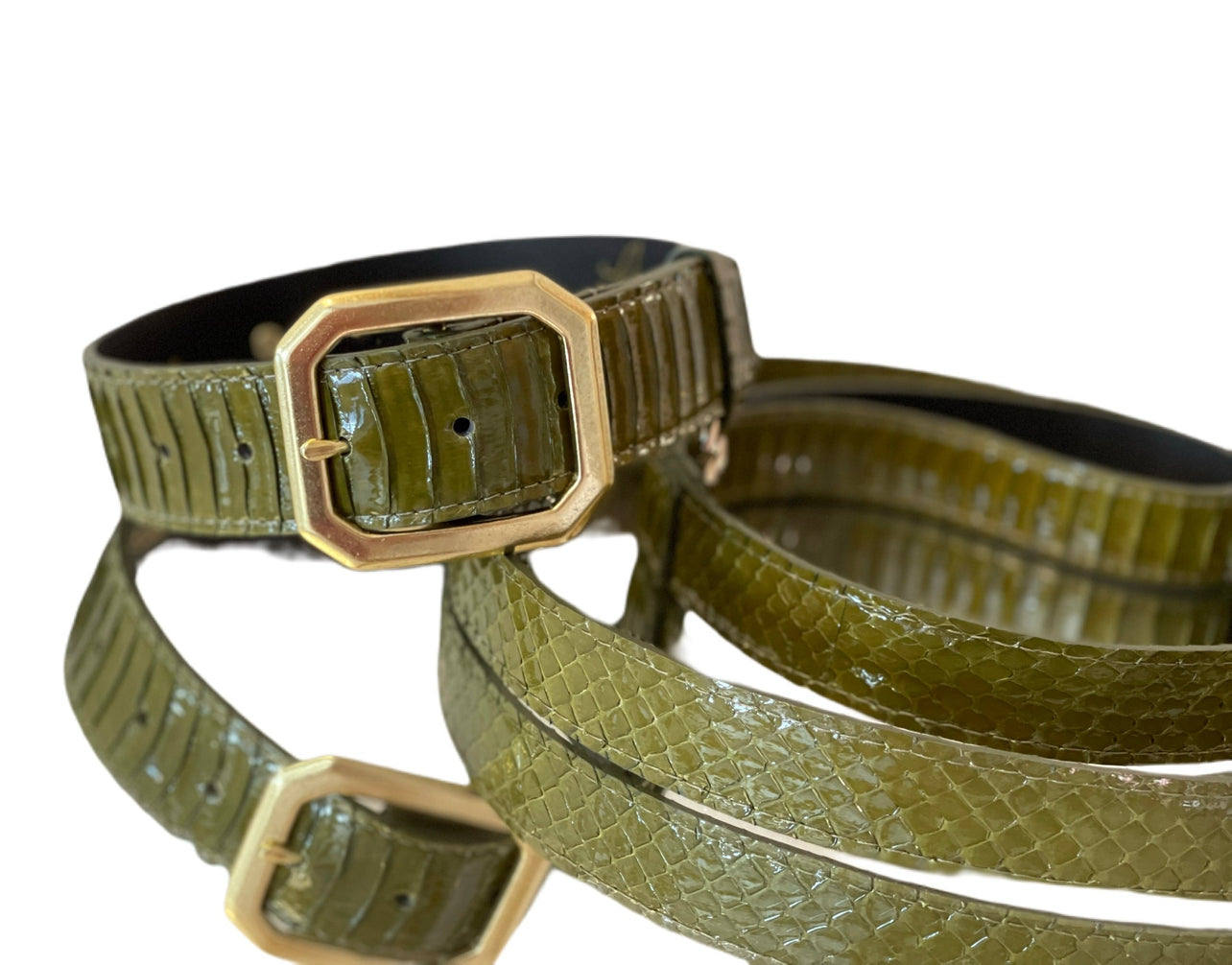 Allysa Payne Luxury Pet Fashion Olive Snakeskin Dog Collar & Leash Set