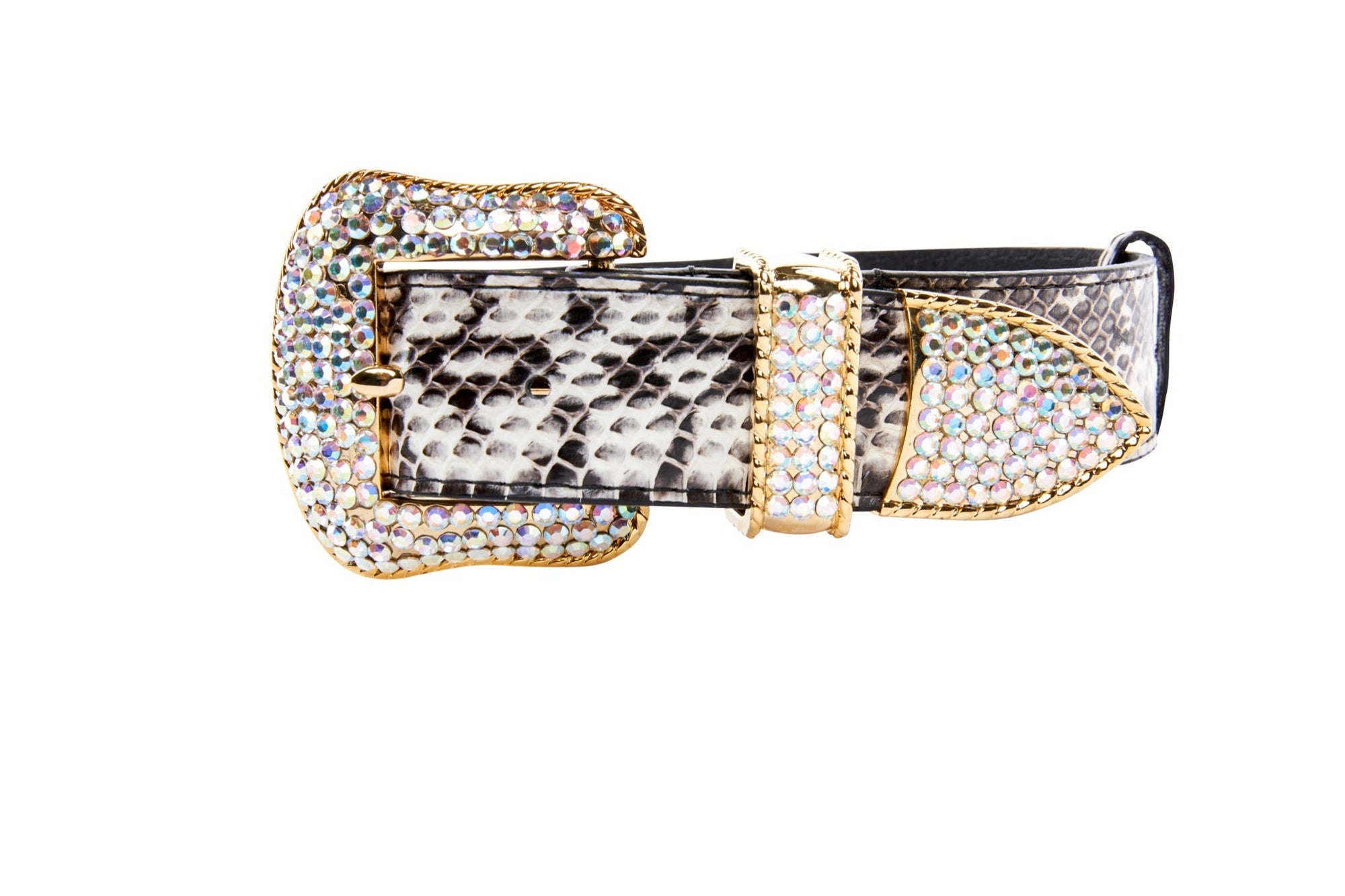 Allysa Payne Black & White Viper Snake Dog Collar With Gold Swarovski Crystal Hardware