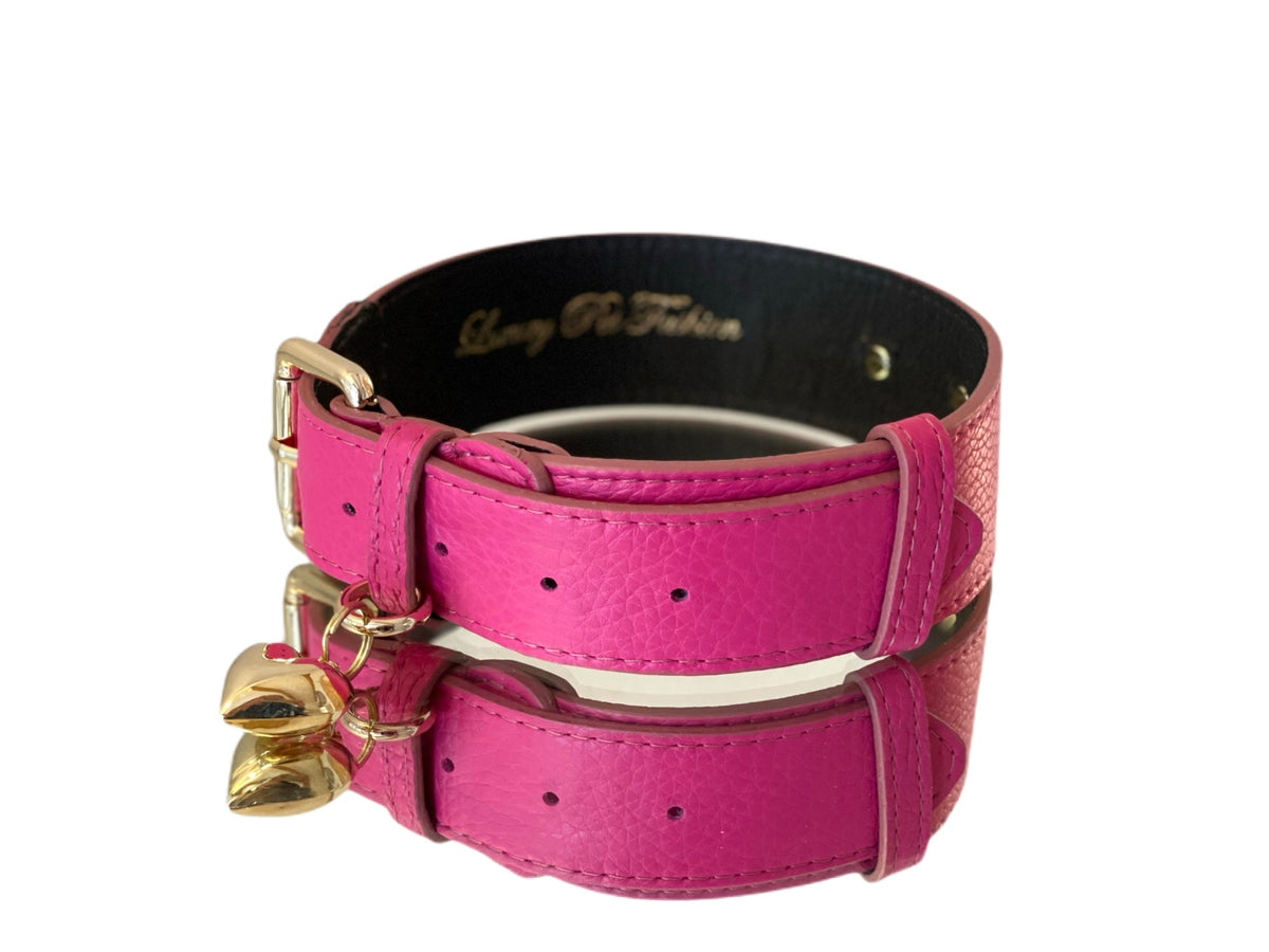 Allysa Payne Luxury Pet Fashion Classics! Soft Fuchsia Italian Leather With Our Gold Classic Hardware Dog Collar