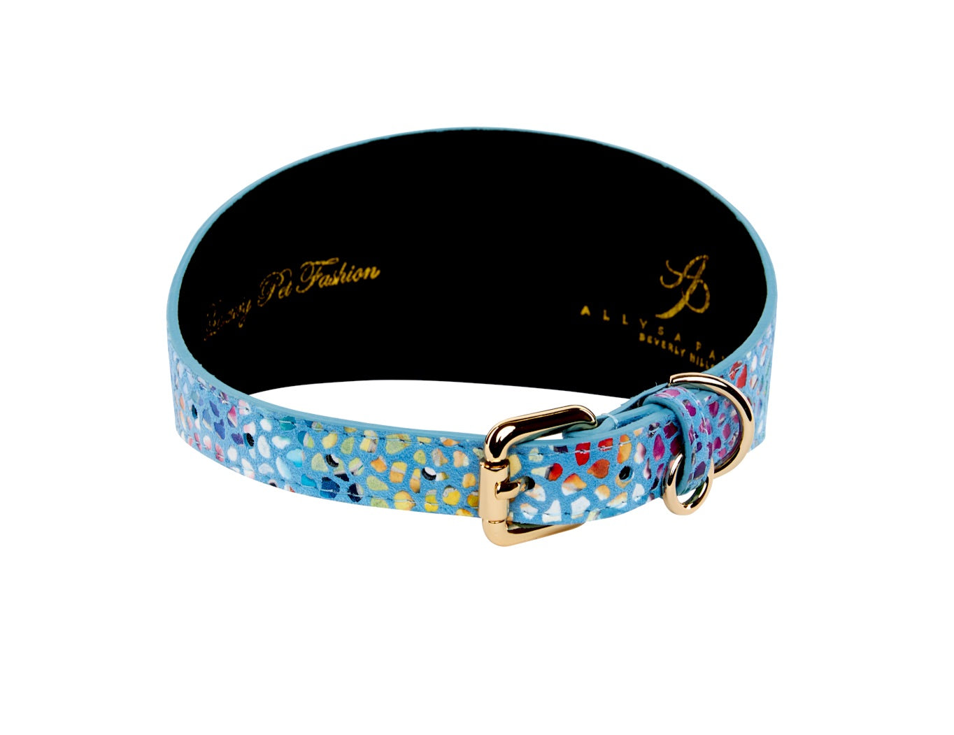 Blue Floral Mosaic Italian Leather 3" Wide Style Collar