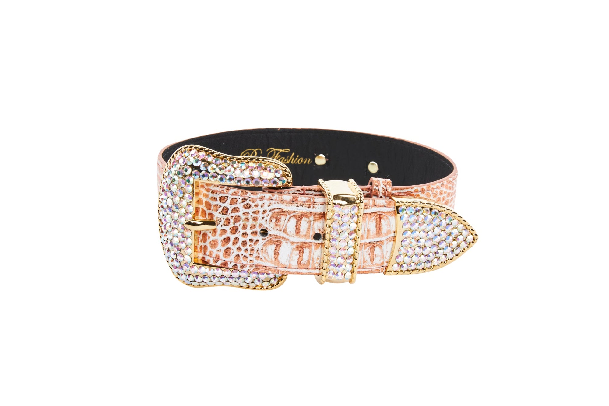 Allysa Payne Copper Embossed Croc Italian Leather Swarovski Crystal Dog Collar