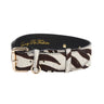 Distressed Brown & White Zebra Print Hair On Hide Classic Collar with Gold Classic Hardware