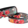 Pansy and Snake Print Embossed Italian Leather With Silver Classic Hardware Collar and Leash Set
