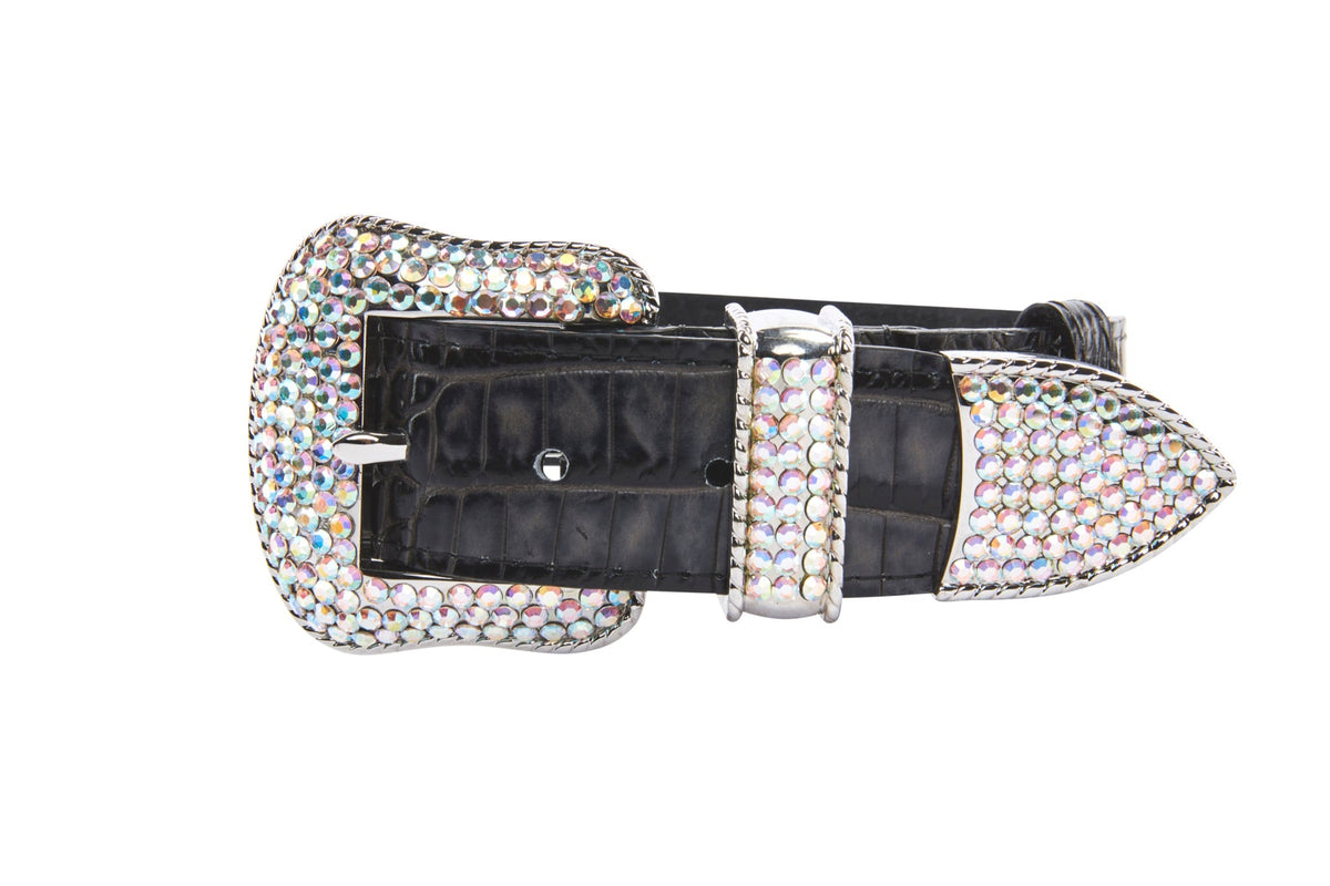 Allysa Payne Dark Grey/Light Grey Embossed Croc Italian Leather Silver Swarovski Crystal Dog Collar