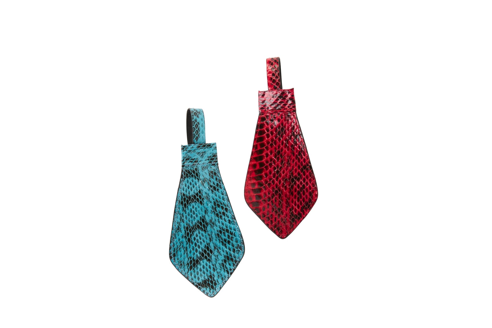 Allysa Payne Turquoise & Black Viper Snake and Red & Black Tie, Backed With Italian Leather & Swarovski Crystal Closure Set Of 2