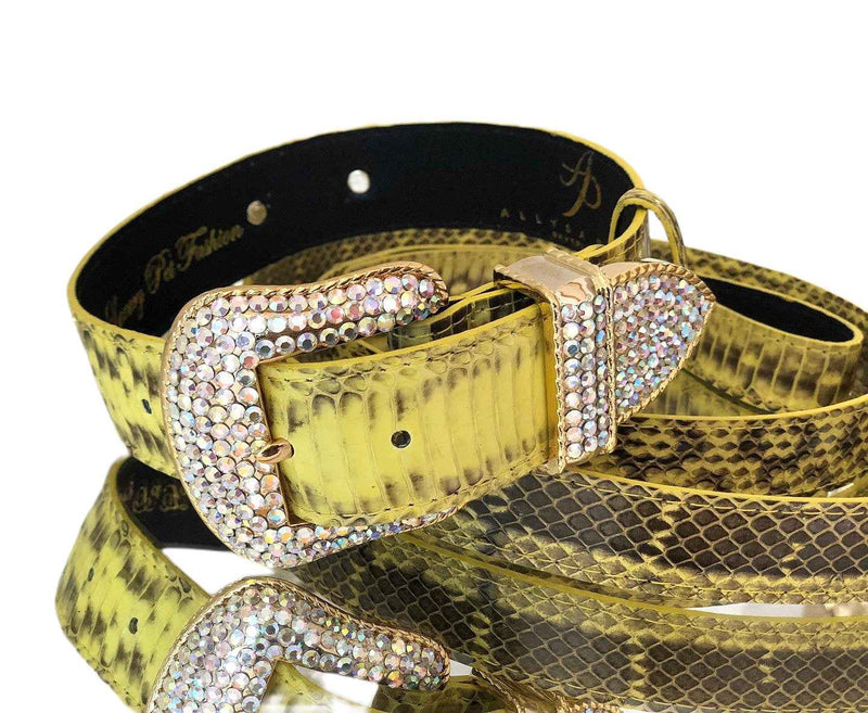 Allysa Payne Luxury Pet Fashion Soft Yellow & Black Snakeskin With Our Swarovski Crystal Hardware Dog Collar & Leash Set