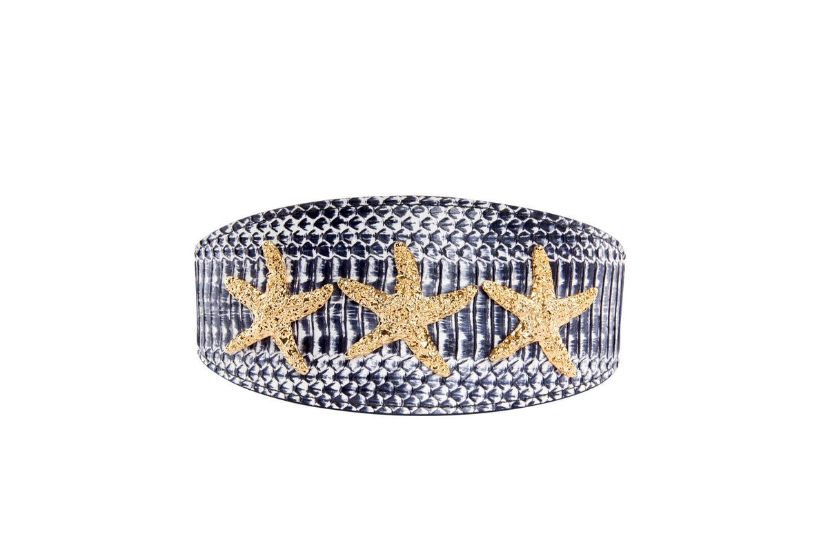 Allysa Payne Nautical Collection. White & Navy Snake With Nautical Navy & Gold Rivets & Pearls Dog Collar