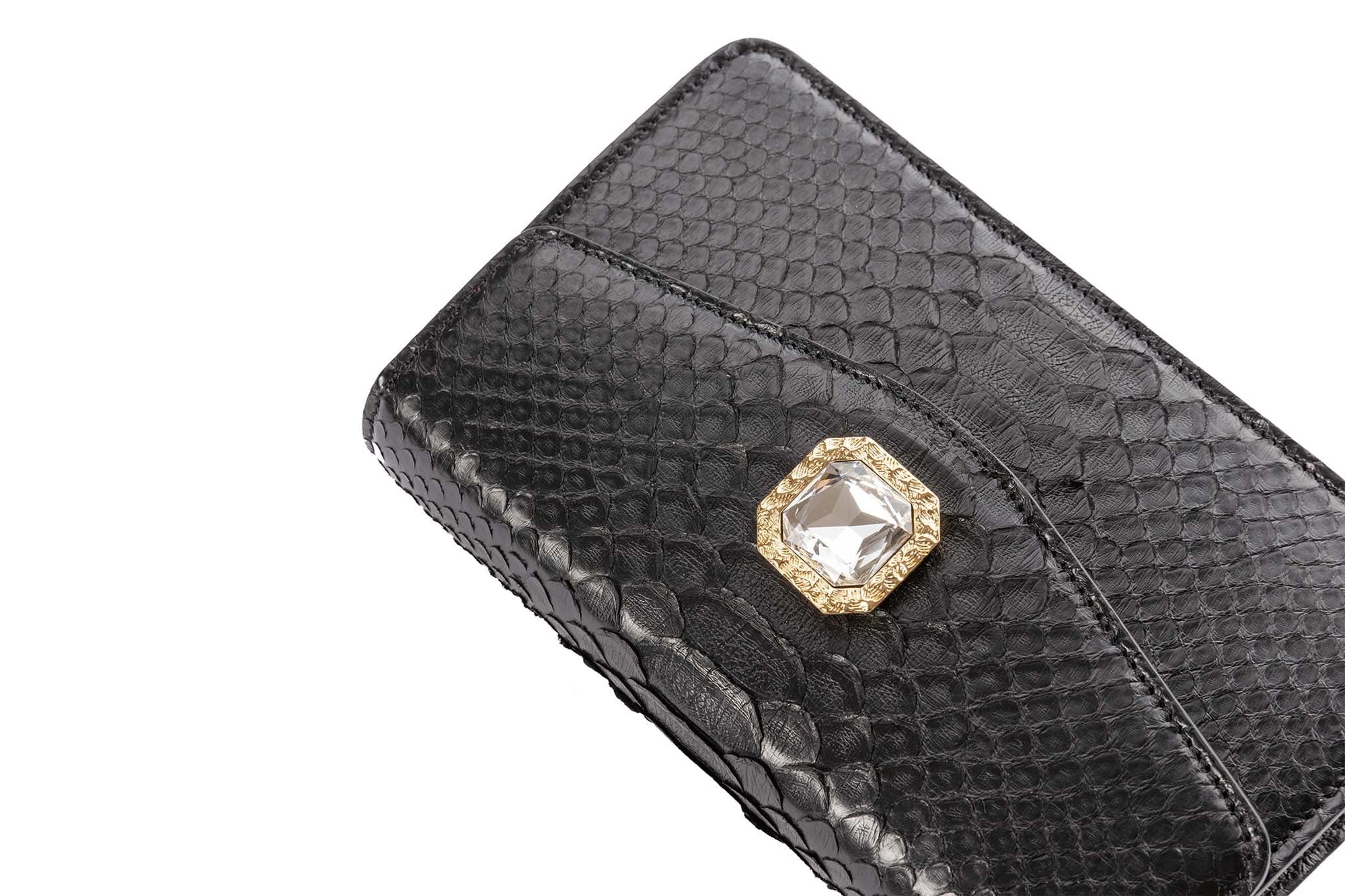 Allysa Payne Black Python Clutch With Custom Swarovski Crystal