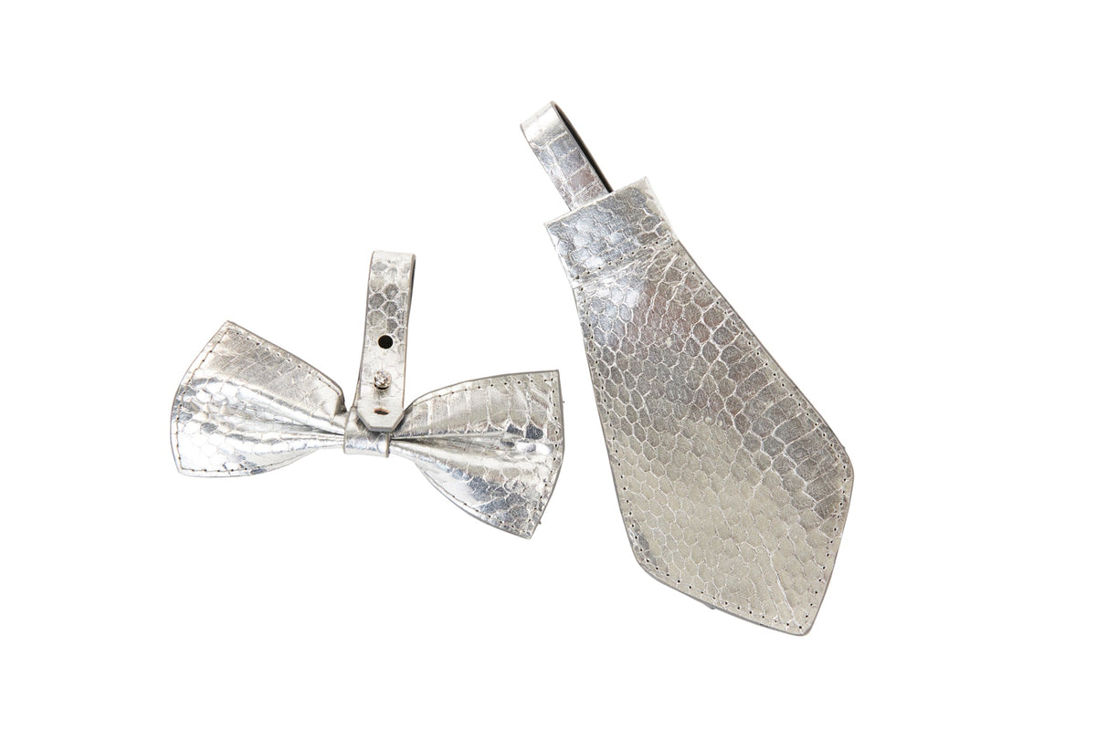 Allysa Payne Silver Viper Snake Dog Bow Tie & Tie Set
