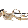 Silver/Bronze/Gold Italian Leather Embossed Croc Swarovski Crystal Collar, Leash & Harness Set