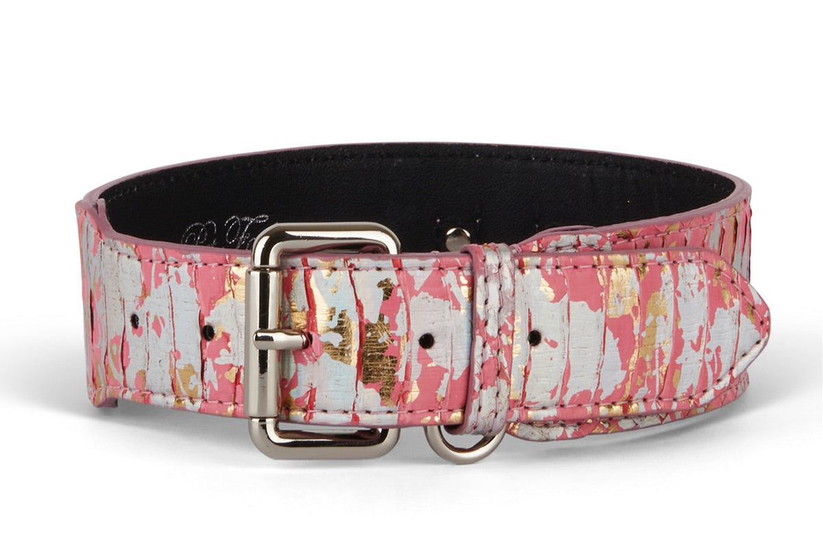 Allysa Payne Iridescent Art Deco Pink/Gold/Silver Custom Snake Classic Dog Collar