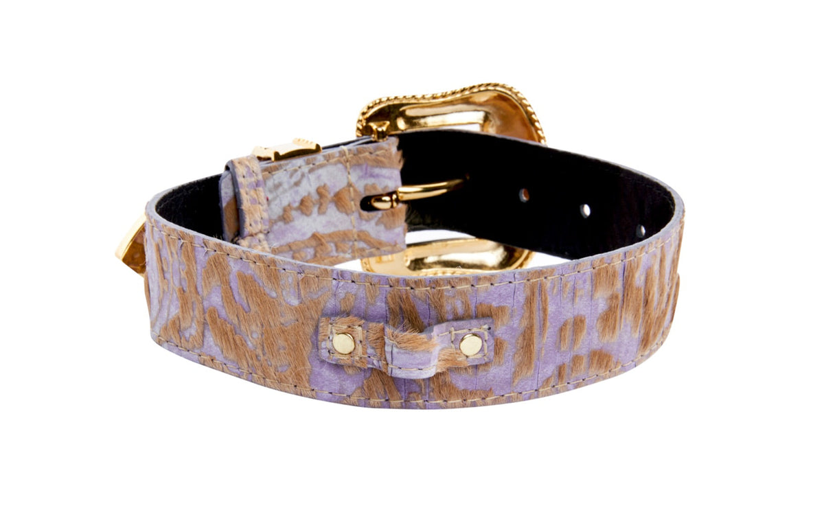 Allysa Payne Light Purple Velvety Hair On Hide Italian Leather Swarovski Crystal Dog Collar, Leash & Harness Set