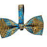 Blue, Yellow, Black Plaid Italian Leather Bowtie