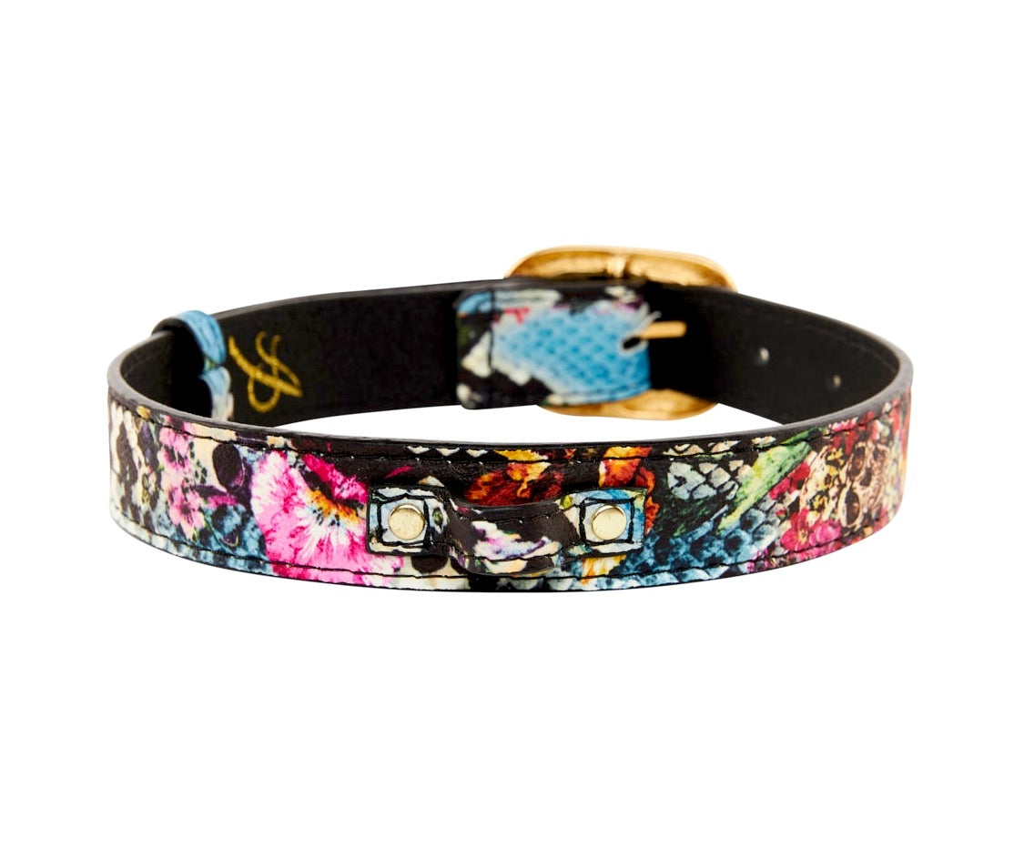 Allysa Payne Floral, Scull, Snake Print Italian Leather Dog Collar