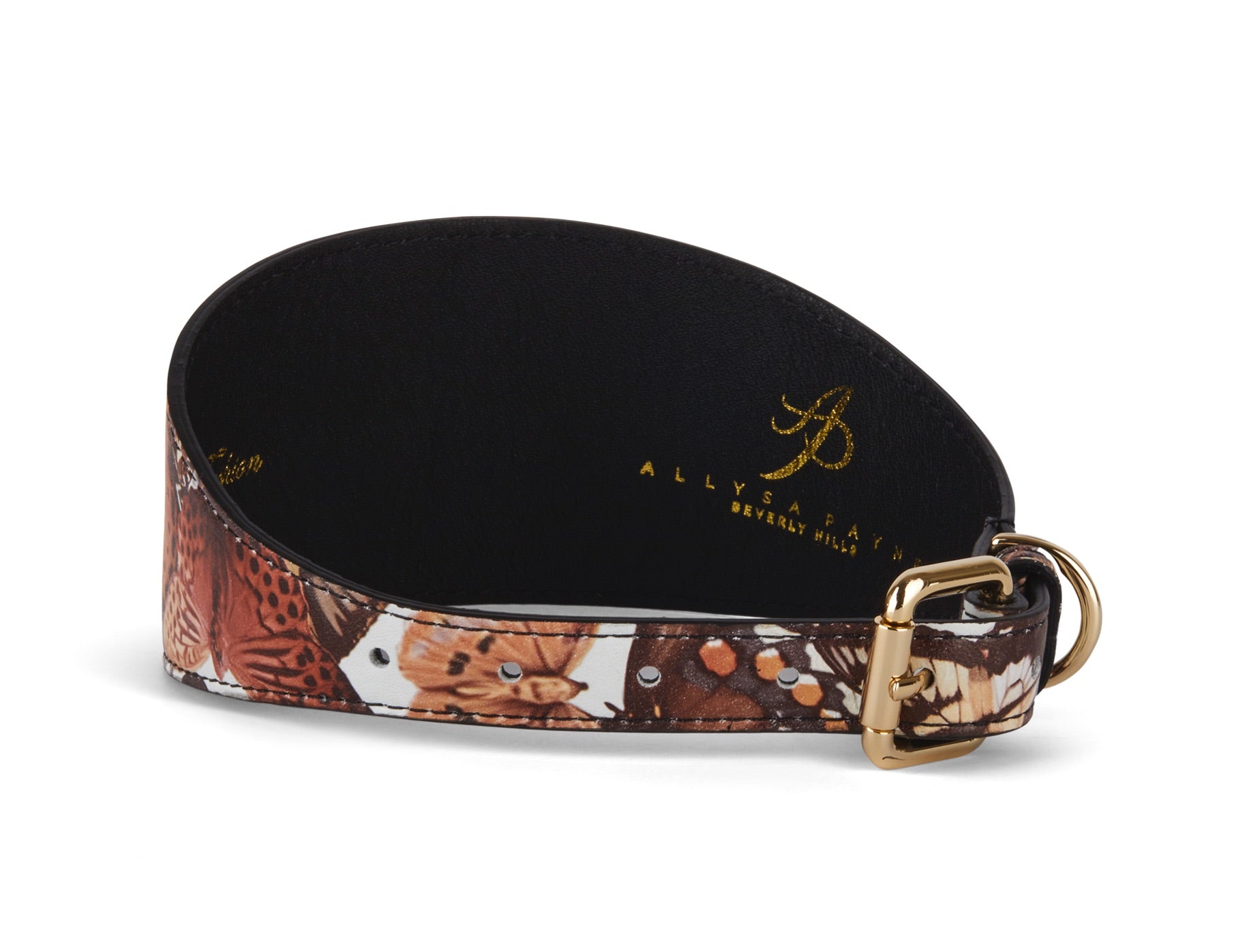 Allysa Payne Butterfly Print Italian Leather 3-Inch Wide Style Dog Collar