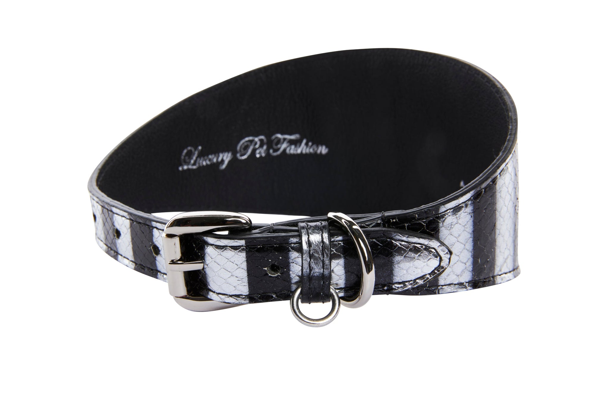 Allysa Payne Black & Silver Stiped Snake Wide Style 3" Dog Collar