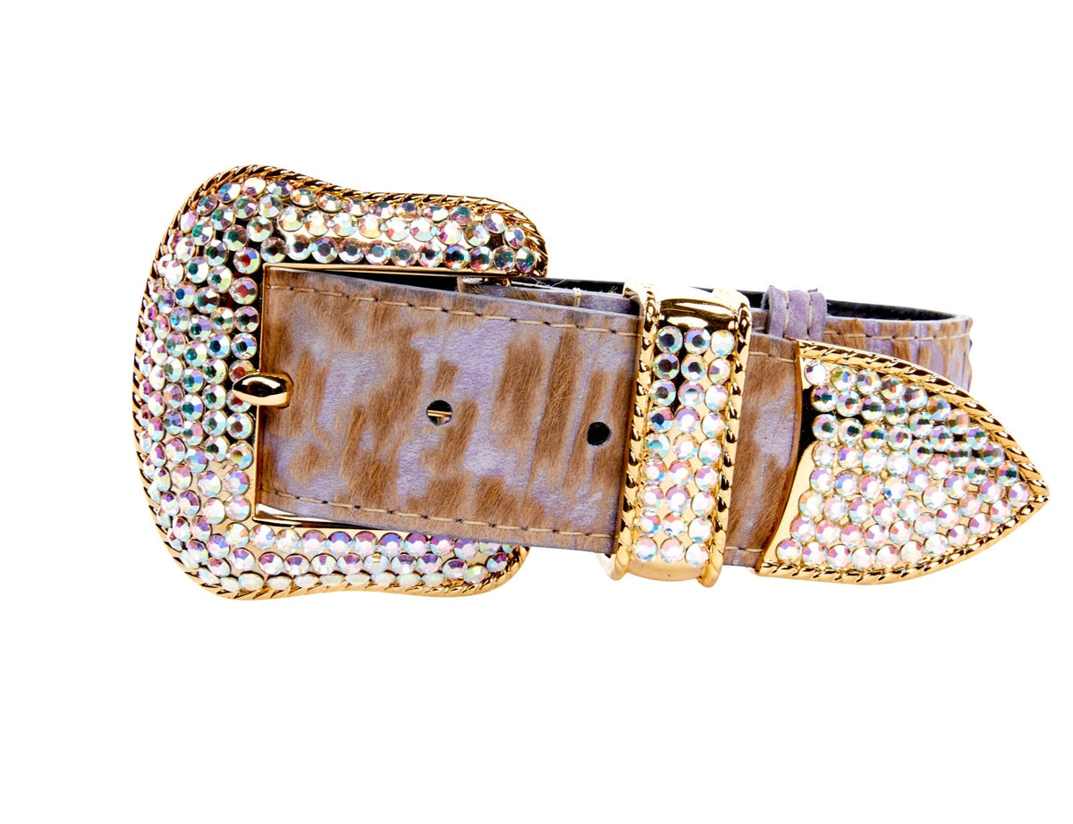 Allysa Payne Light Purple Velvety Hair On Hide Italian Leather Swarovski Crystal Dog Collar, Leash & Harness Set