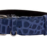 Blue Embossed Croc Italian Leather Collar With Silver Classic Hardware