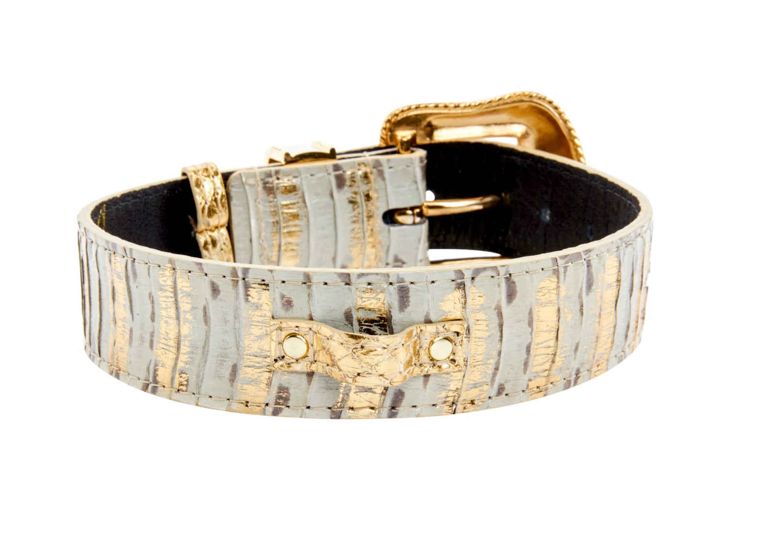 Allysa Payne White Wash & Gold Snake Dog Collar With Swarovski Crystal Hardware