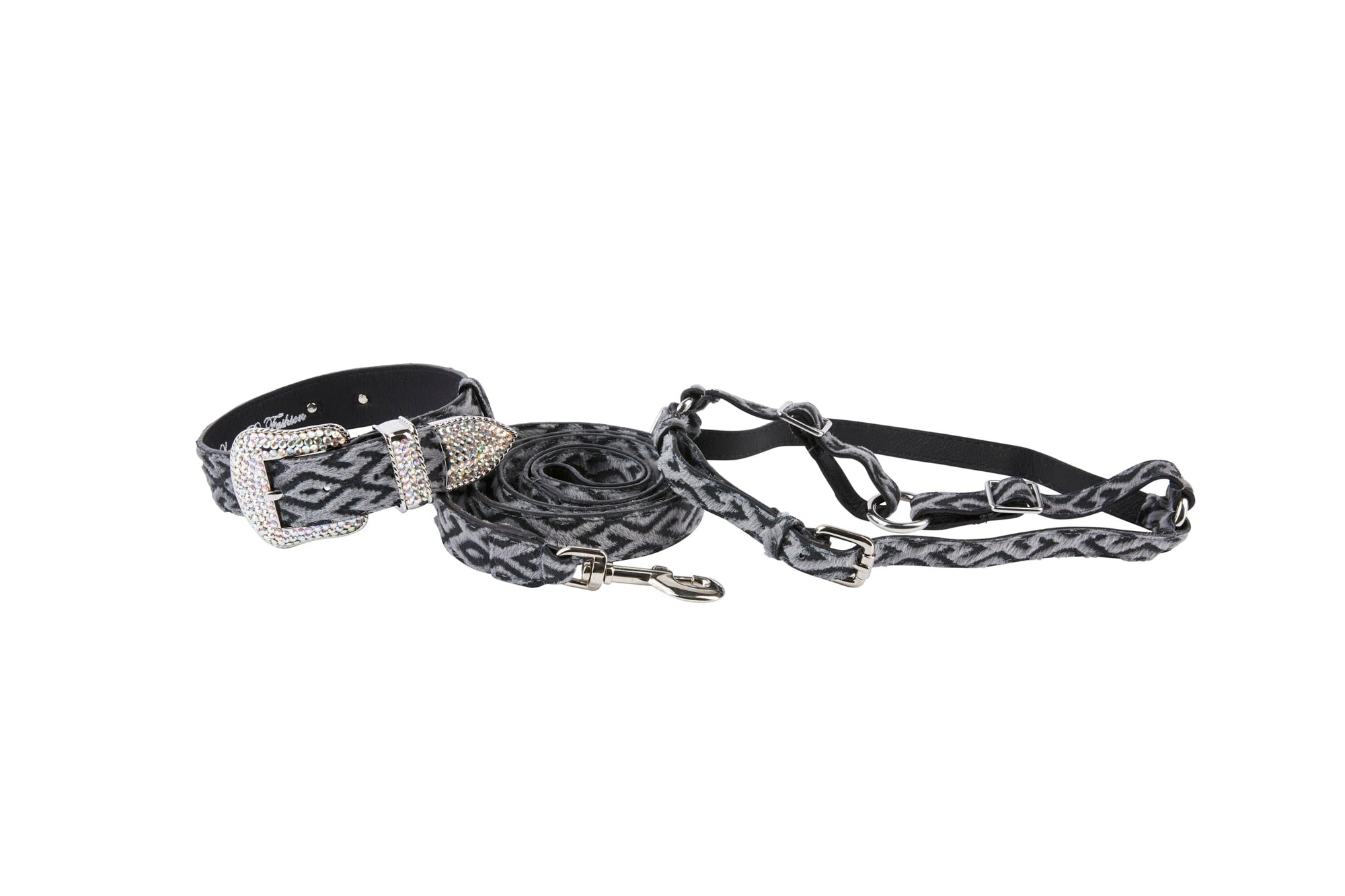 Allysa Payne Blue Jean Color Patterned Hair On Hide Italian Leather Silver Swarovski Crystal Hardware Set