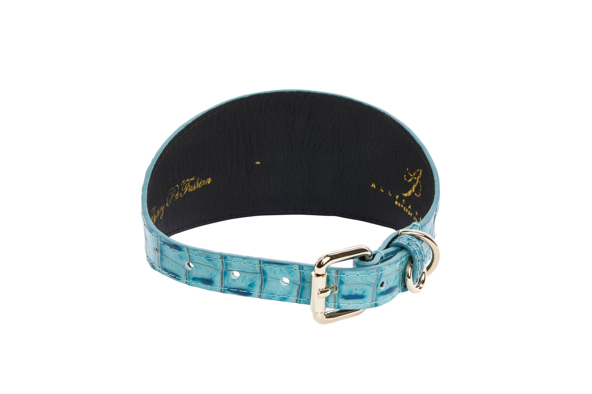 Allysa Payne Turquoise Embossed Croc Italian Leather 3-Inch Wide Style Dog Collar