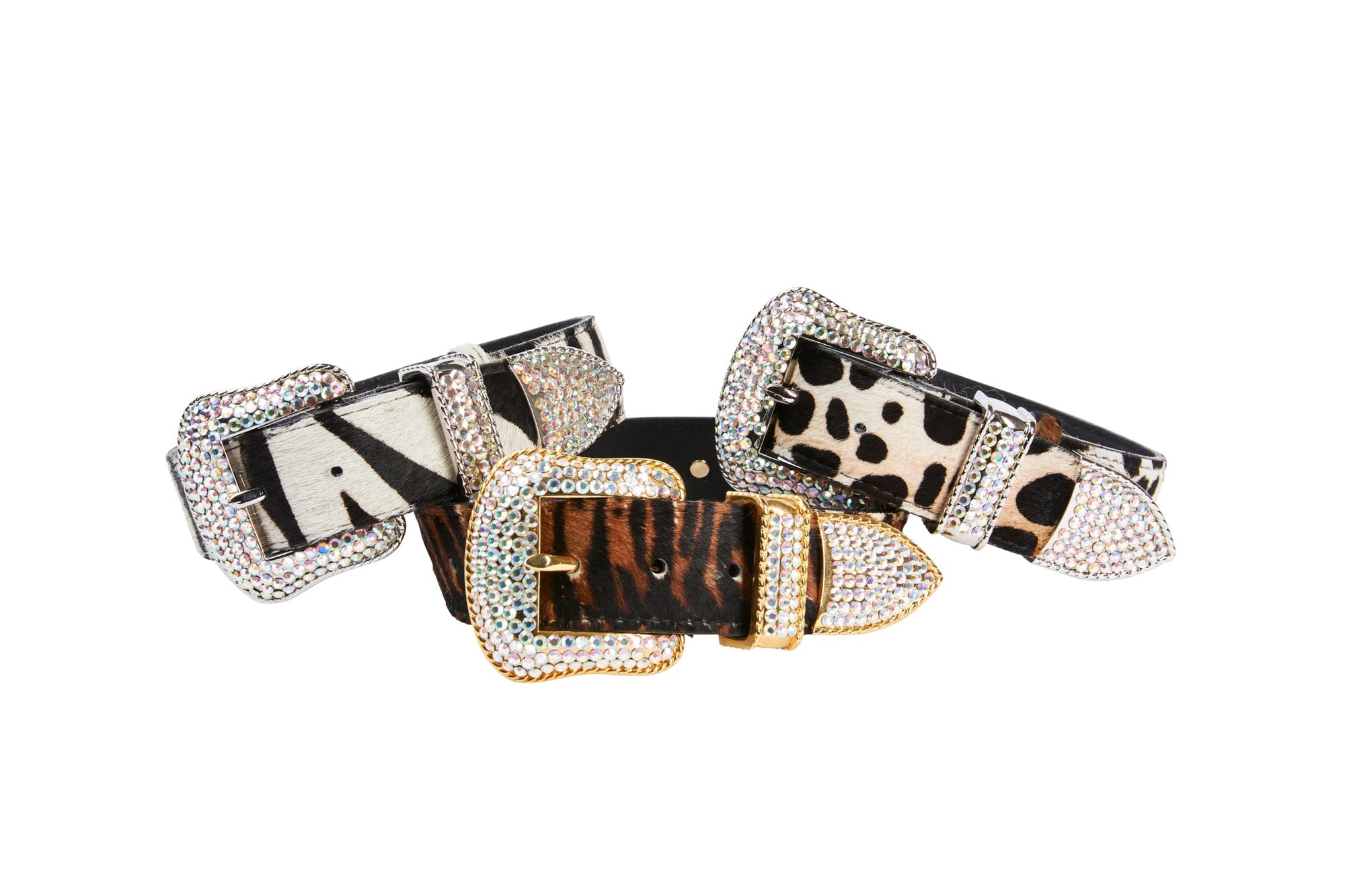 Allysa Payne Animal Print Italian Leather Swarovski Crystal Hardware Set Of 3 Dog Collar