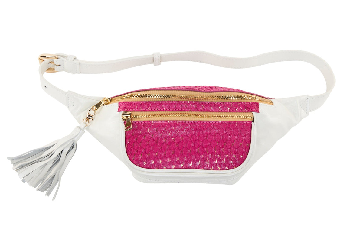 Allysa Payne Pearl White Italian Leather/Fuchsia Pink Tilapia Fanny Pack