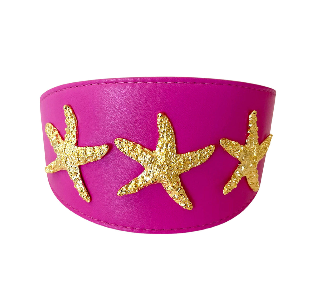 Allysa Payne Fuchsia Pink 3-Inch Wide Italian Leather Starfish Dog Collar