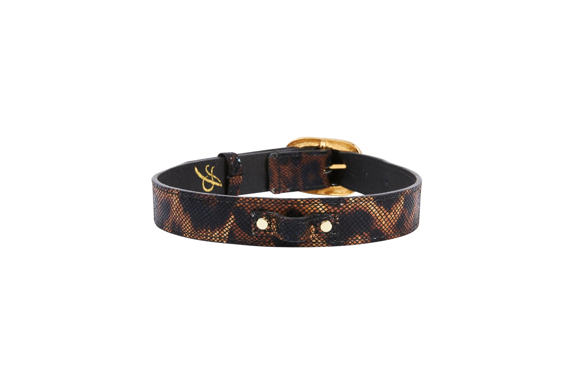 Allysa Payne Abstract Leopard Print Italian Leather With Vintage Italian Hardware Dog Collar