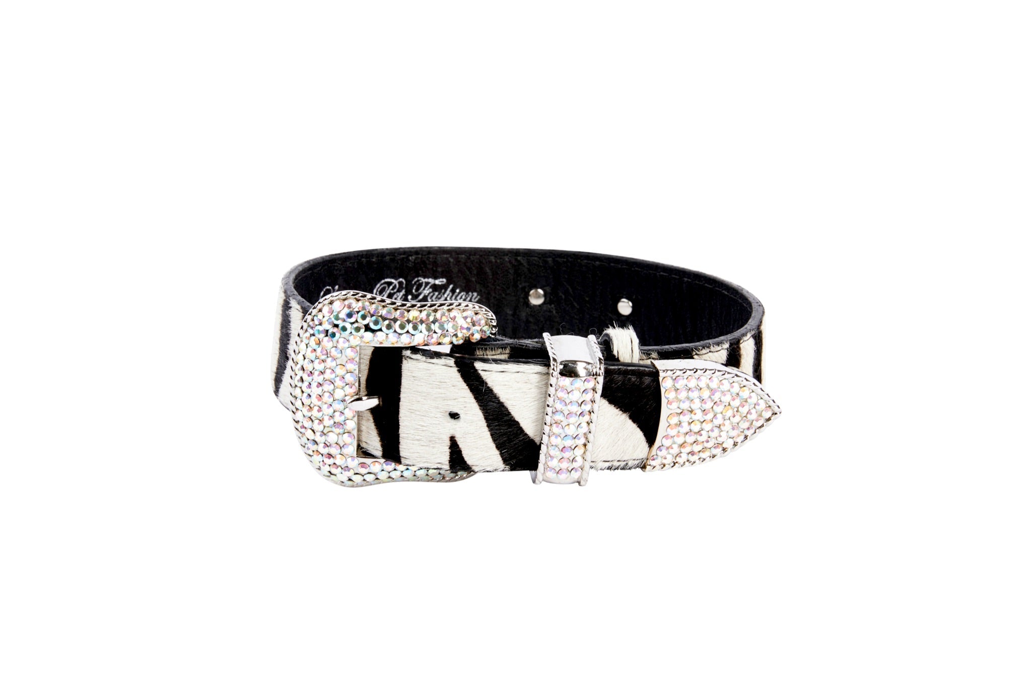 Zebra Print Hair On Hide Italian Leather With Swarovski Crystal Hardware