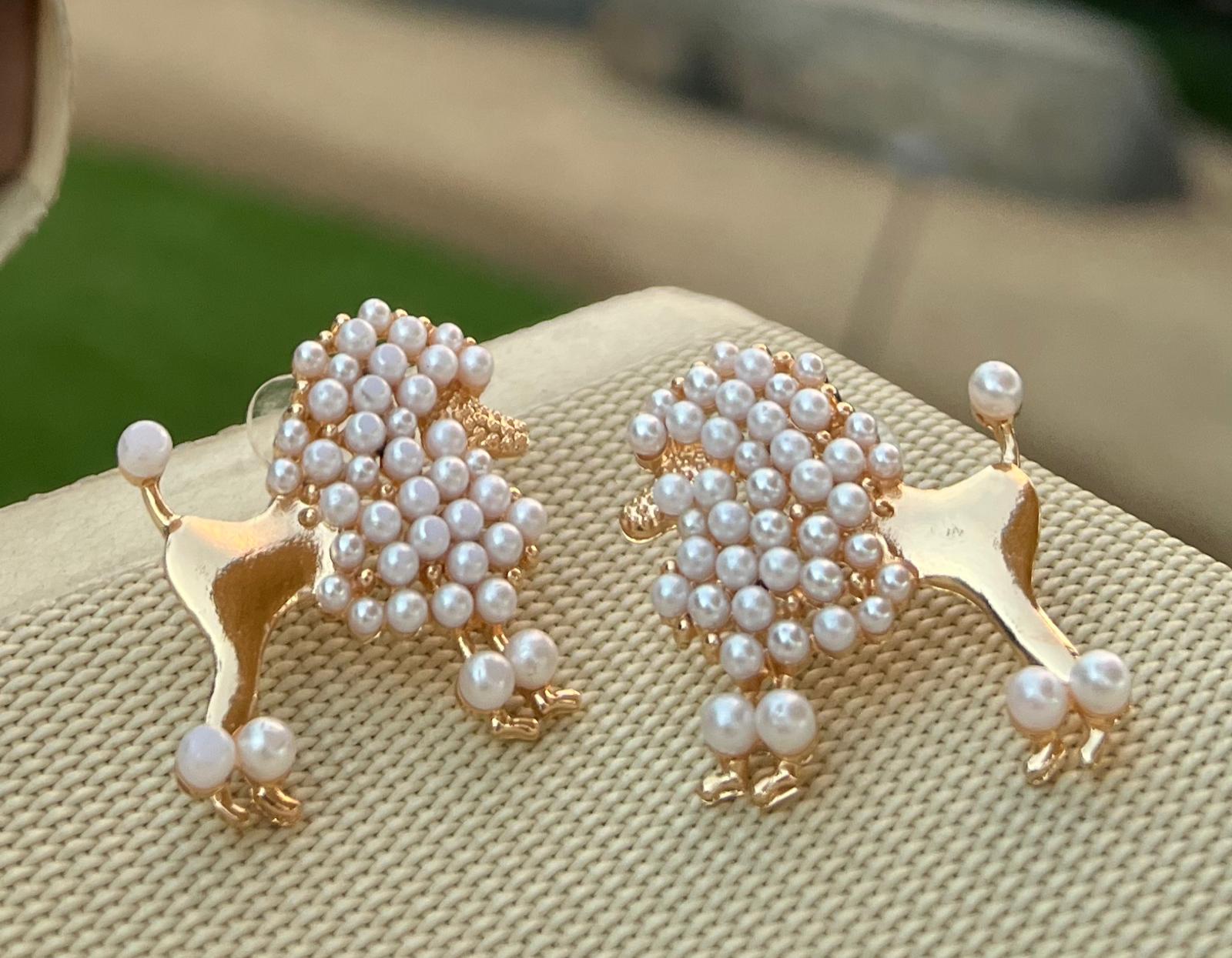 Pearl Poodle Earrings