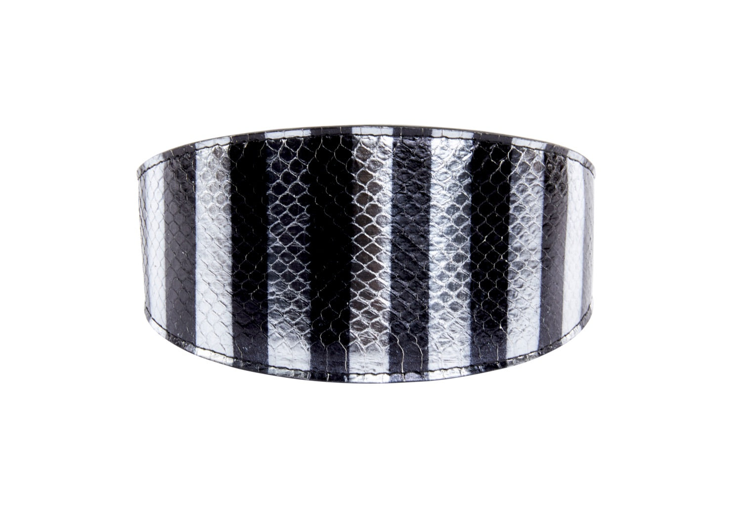 Allysa Payne Black & Silver Stiped Snake Wide Style 3" Dog Collar