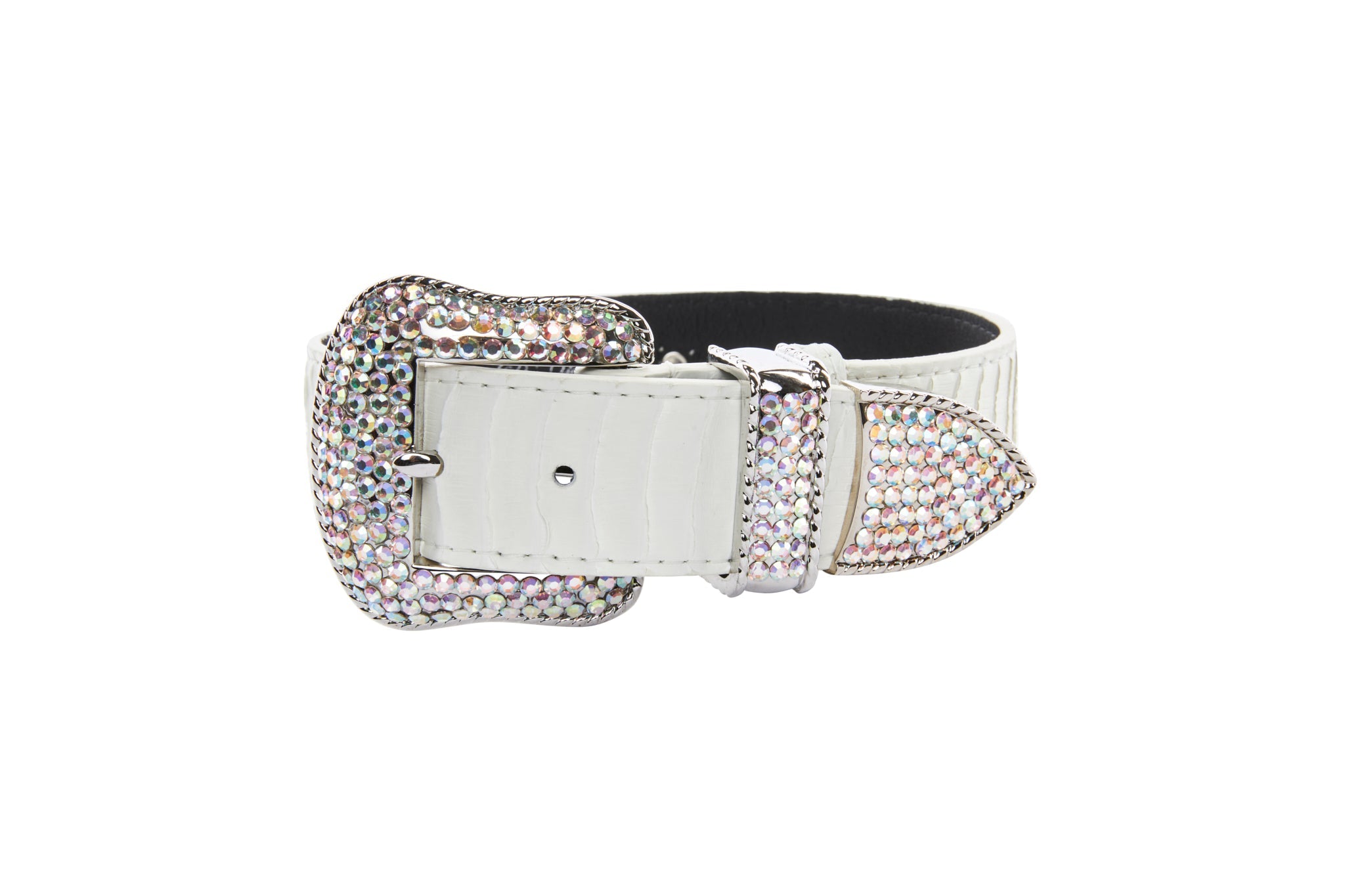 Matte White Snake Collar With Silver Swarovski Crystal Hardware Collar