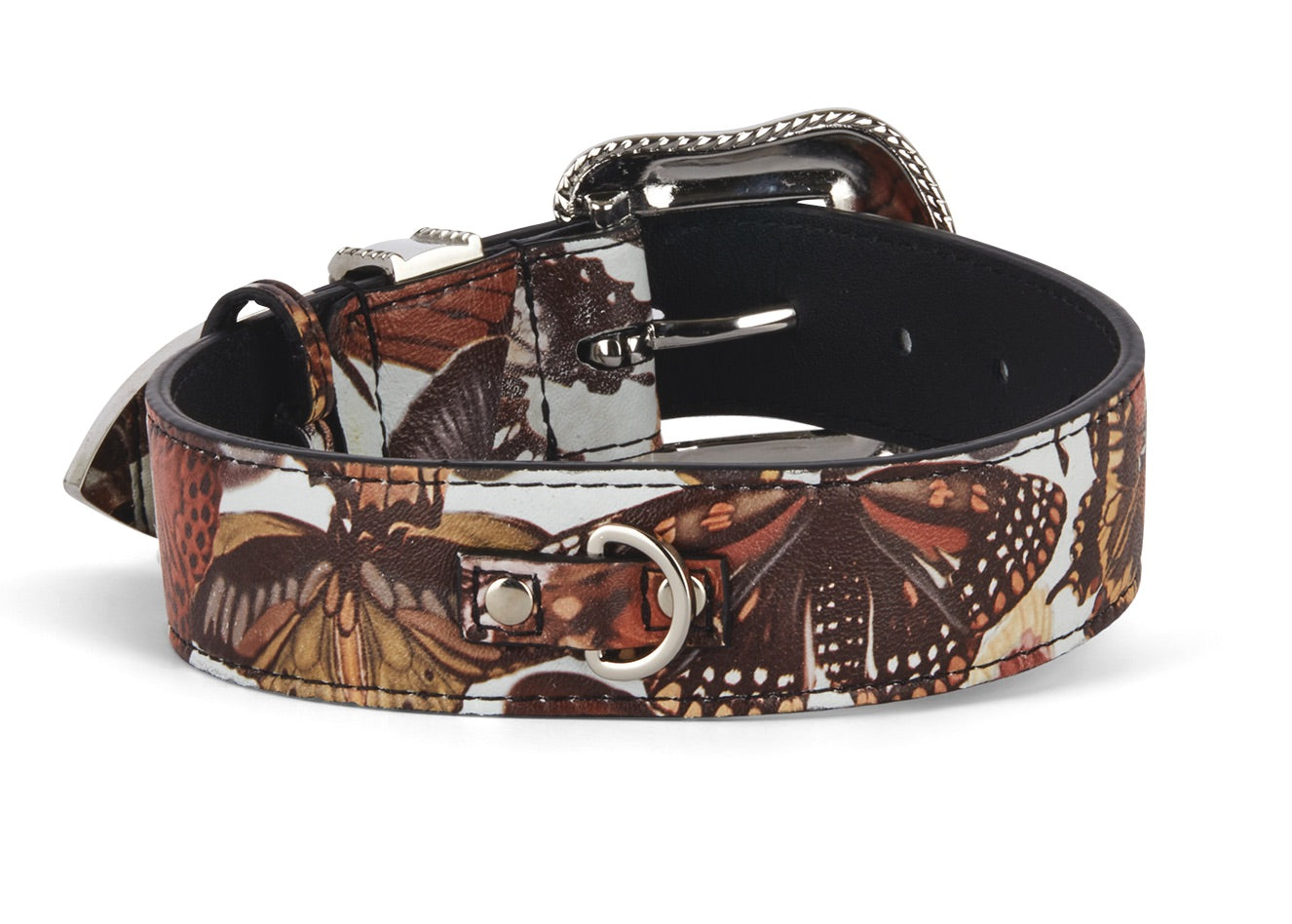 Allysa Payne Butterfly Print Italian Leather Dog Collar With Custom Swarovski Crystal Hardware