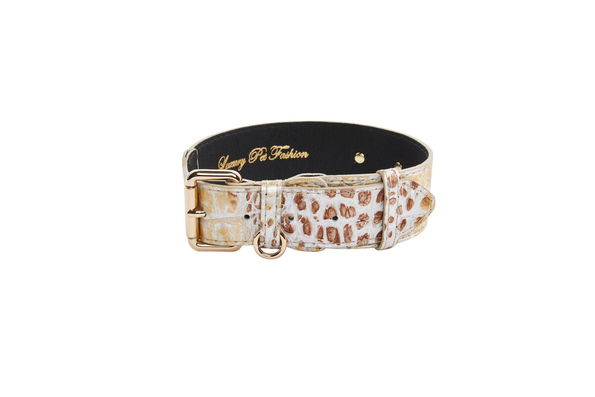 Allysa Payne Silver/Bronze/Gold Italian Leather Embossed Croc Classic Dog Collar