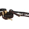 Elegant Black & Brown Pattern Italian Leather Collar With Ornate Italian Swarovski Crystal Hardware Set