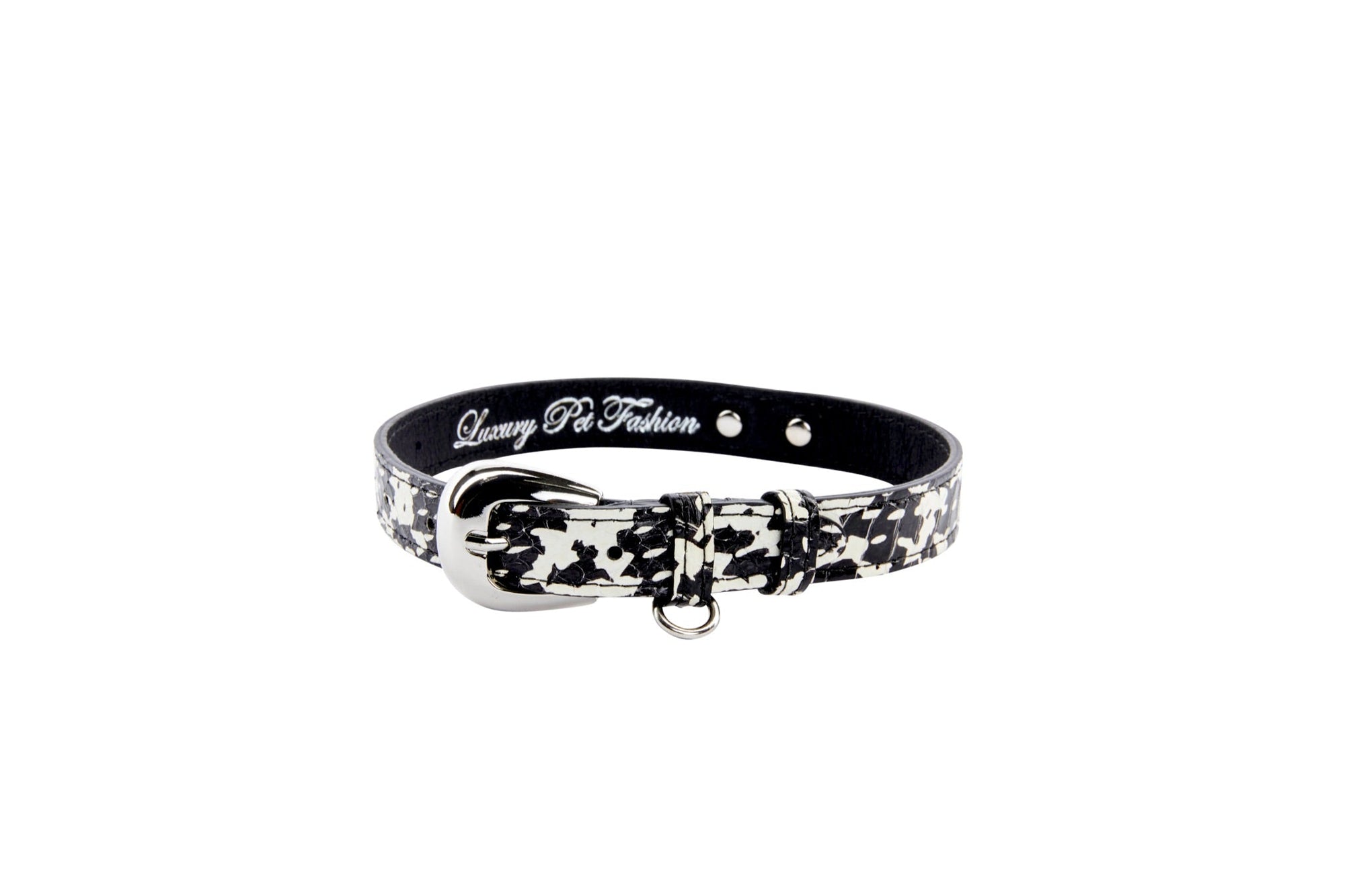 Allysa Payne Black & White Snake Dog Collar With Silver Oval Hardware