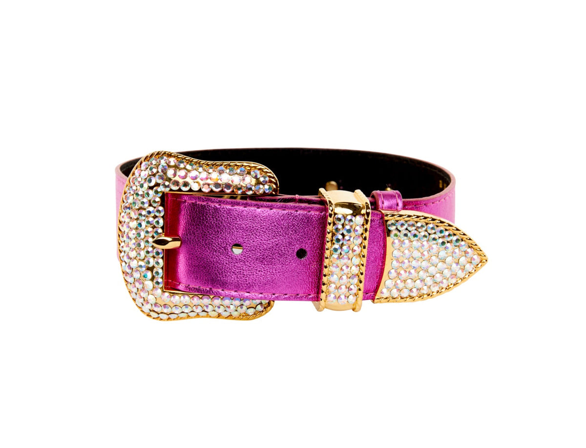 Allysa Payne Pink Foil Italian Leather/Swarovski Crystal Dog Collar