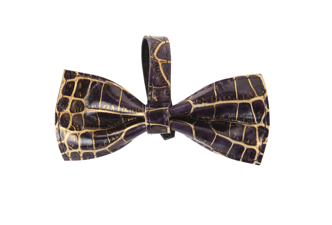 Allysa Payne Dark Purple/Gold Embossed Croc Italian Leather Dog Bow Tie