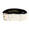 White & Gold Polka Dot Italian Leather Classic Collar