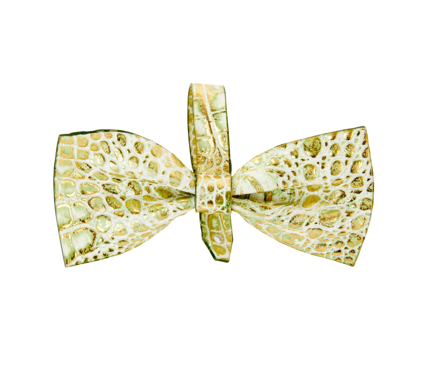 Allysa Payne Green & Gold Embossed Croc Italian Leather Bowtie