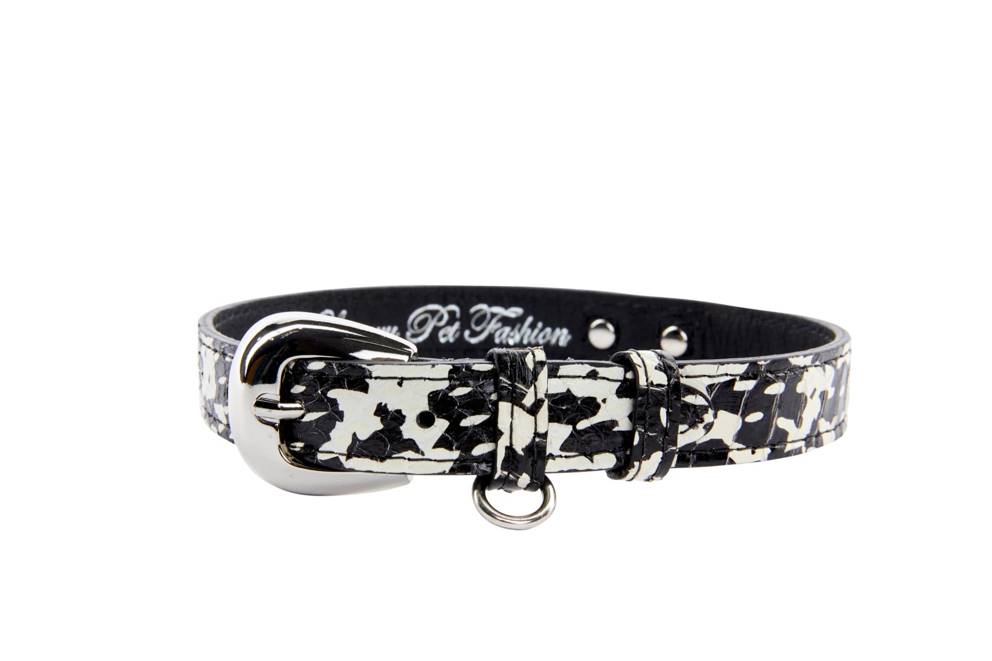 Allysa Payne Black & White Snake Dog Collar With Silver Oval Hardware