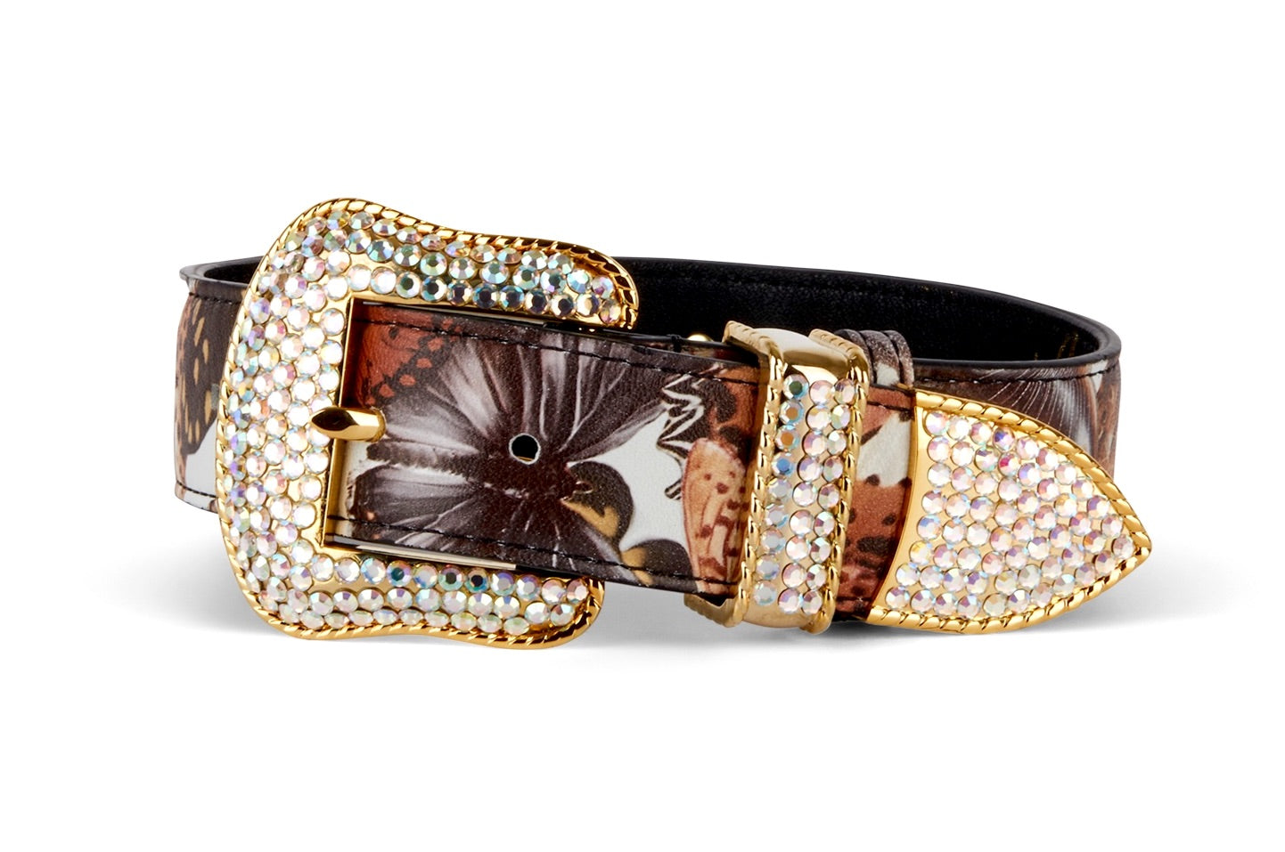 Allysa Payne Butterfly Print Italian Leather Dog Collar With Custom Swarovski Crystal Hardware