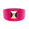 Fuchsia Pink Italian Leather 3” Wide Style Collar With Custom Large Gold Rivet