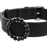 Black Italian Leather Collar With Authentic Crystal Ring/Reversible Classic Collar