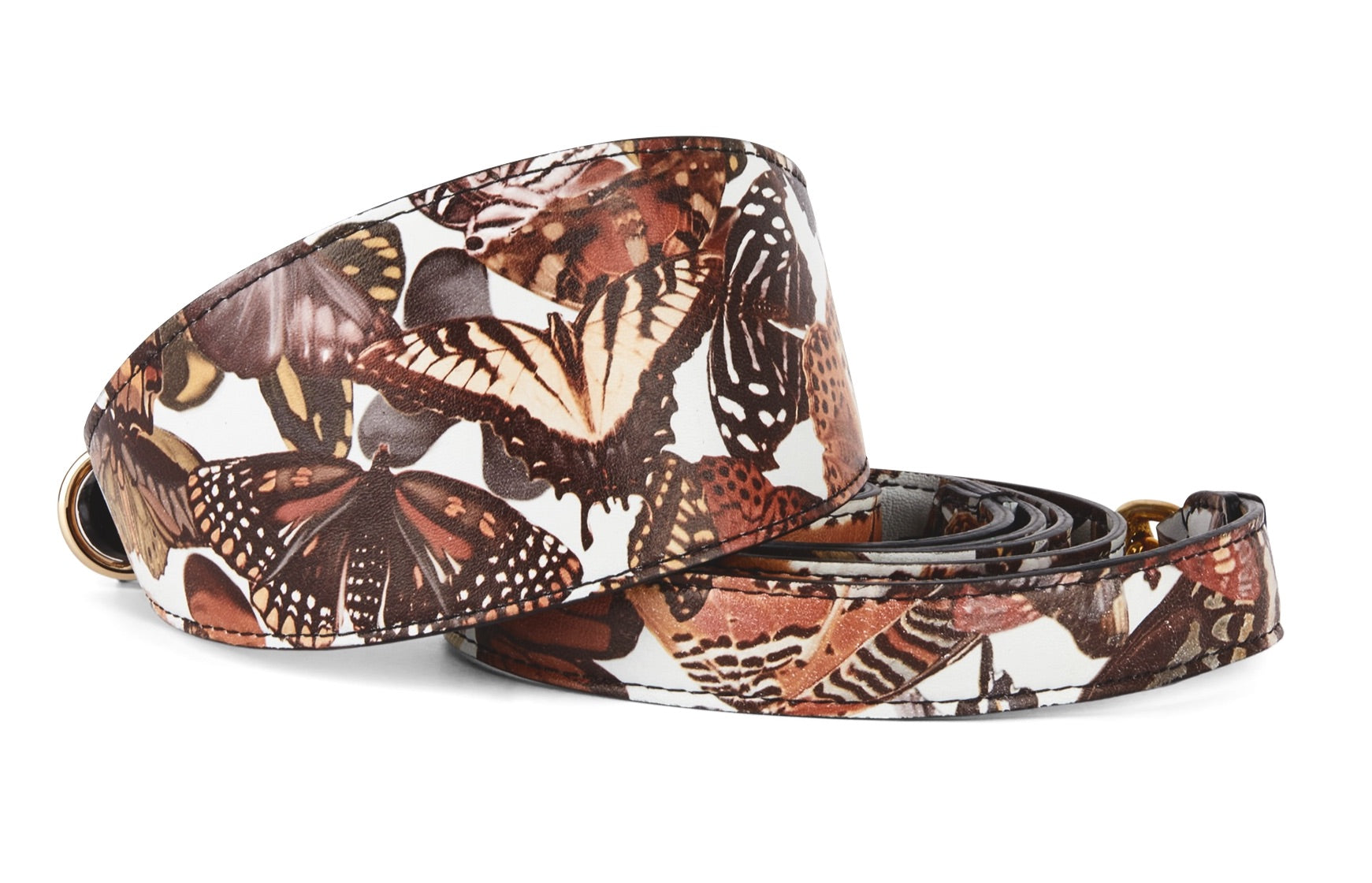 Allysa Payne Butterfly Print Italian Leather 3-Inch Wide Style Dog Collar & Leash Set