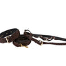 Elegant Black & Brown Pattern Italian Leather Collar & Leash & Harness Set With Classic Hardware