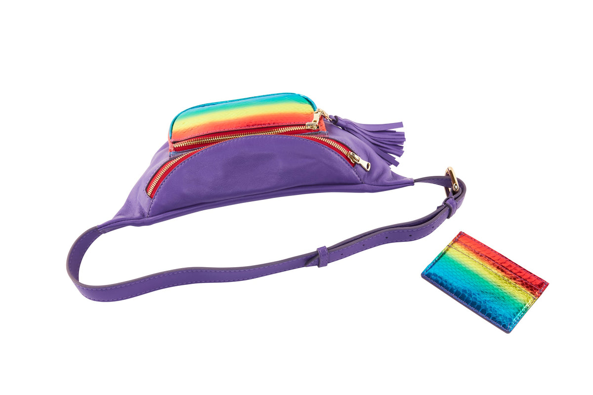 Allysa Payne Pride Collection Rainbow Snake/Purple Italian Leather Belt Bag & Matching Rainbow Snake Card Wallet